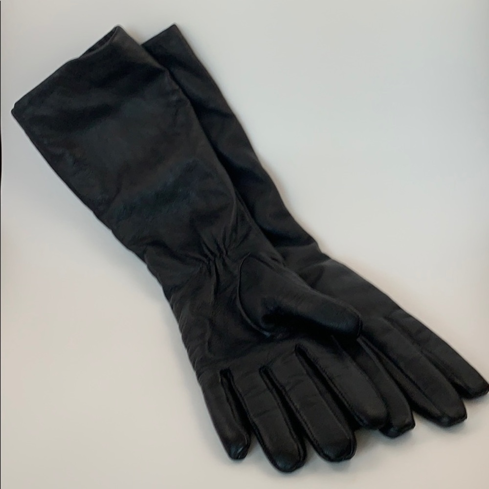 Faux Leather Black Opera Length Gloves size L
